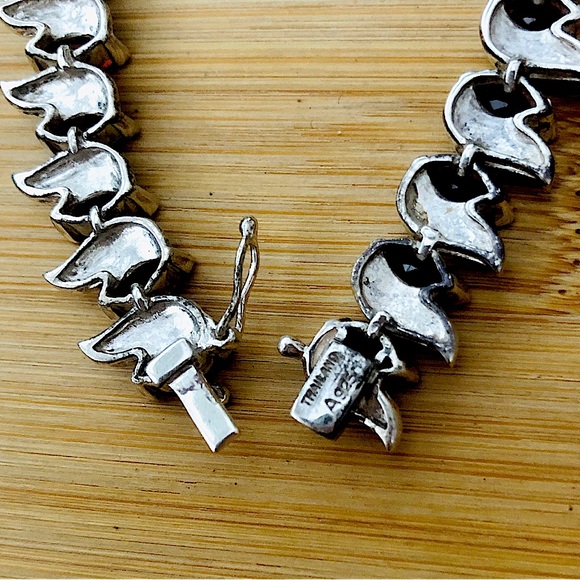 $118 Designer Garnet & Marcasite Estate Bracelet Sterling Marked A 925 THAILAND - Picture 8 of 8